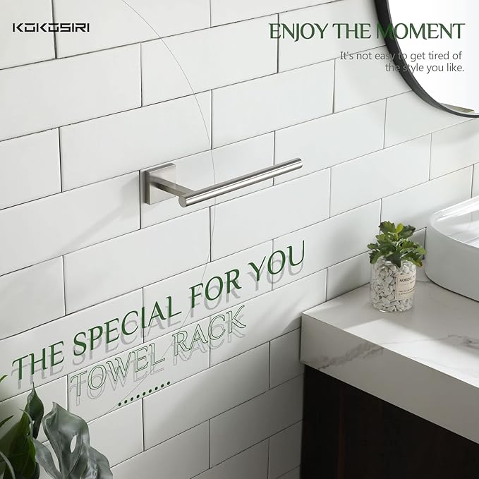 KOKOSIRI Towel Holder Brushed Nickel Bathroom Accessory Hand Towel Bars Wall Mounted Kitchen Cabinet Paper Holder Stainless Steel, B3008BR