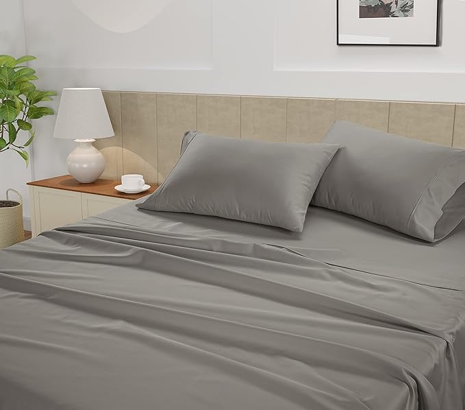 LANE LINEN King Sheet Set – 450 Thread Count Long Staple 100% Cotton King Size Sheet Set, Hotel Luxury Soft Silky Sateen Finish, Gentle on Body, Fully Elasticized 15" Deep Pocket – Paloma Grey