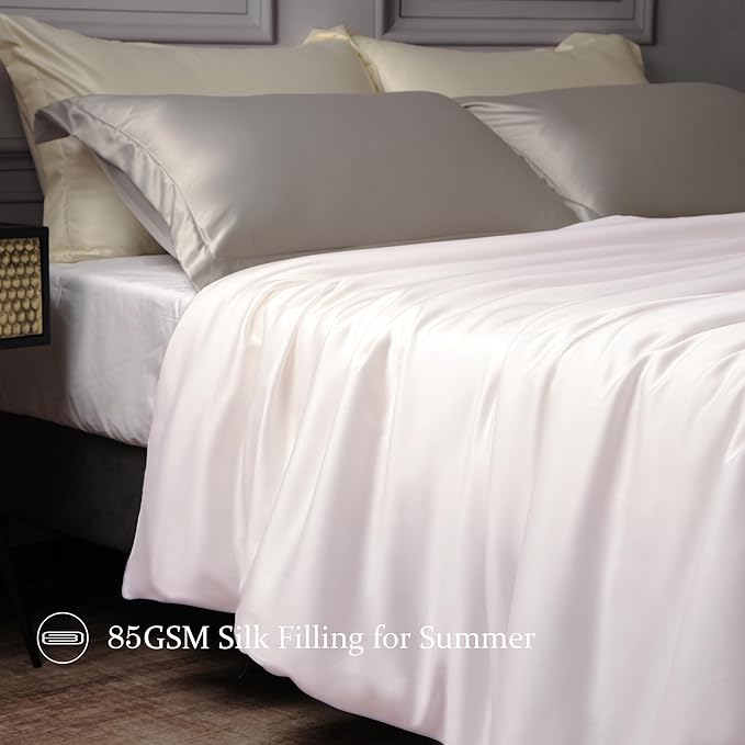 CUDDLE DREAMS Lightweight Silk Filled Comforter for Summer, Detachable Tencel Duvet Cover for Easy Care, Naturally Breathable (White, Twin)