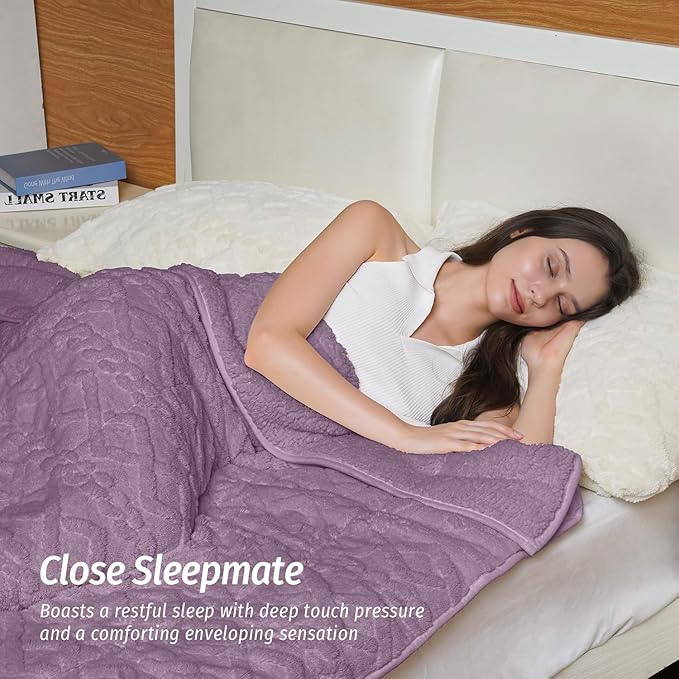 Wemore Weighted Blanket for Adults Twin Size 15 lbs, Dual Sided Soft Fuzzy Jacquard Sherpa Weighted Blankets for Sleeping, Cozy Fluffy Knitted Heavy Blanket for Couch Bed, Purple, 60 x 80 inches