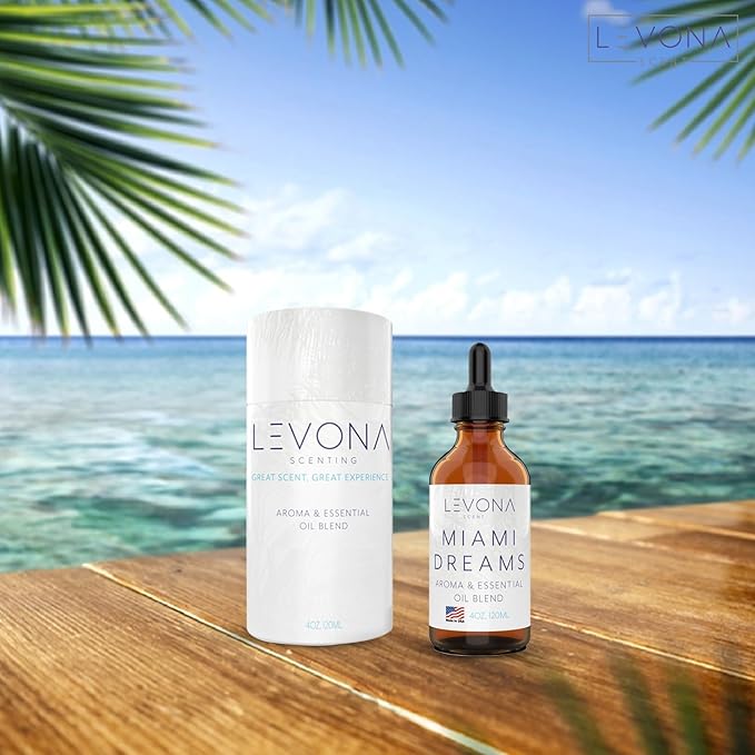 Levona Scent Essential Oils for Diffusers for Home: Miami Dreams Hotel & Home Luxury Scents Fragrance Oil - Aroma Oil with Notes of Bergamot Oil & Pine Essential Oil -120 Ml Scented Oils for Diffuser