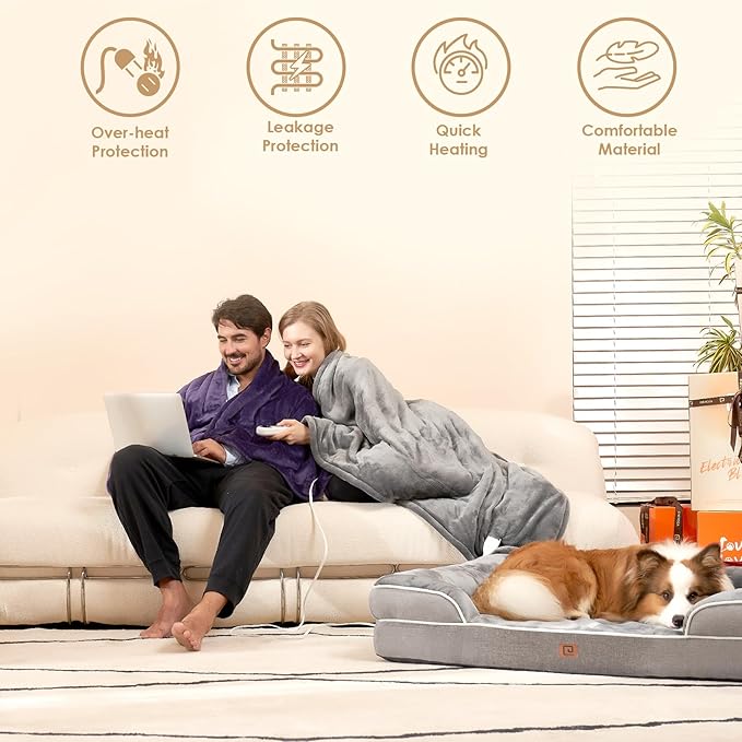 EHEYCIGA Heated Blanket Electric Throw - Heating Blanket with 9 Heating Levels & 10 Hours Auto Off, Soft Cozy Sherpa Washable Throw with Fast Heating, 50 x 60 Inches