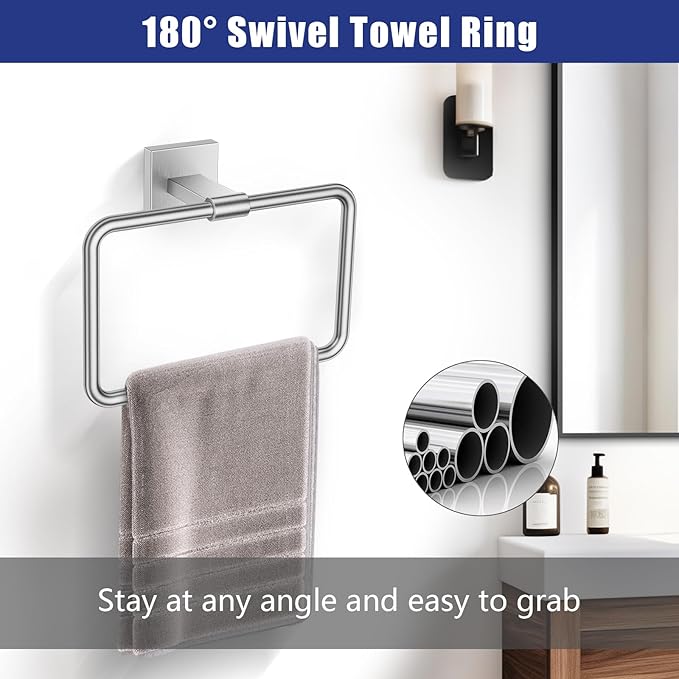 TNOMS Brushed Nickel Towel Bar Set 5 Pieces Brushed Bathroom Hardware Accessories Set,Towel Holder Set for Bathroom SUS304 Stainless Steel Wall-Mounted Towel Holder Set,23.6 Inch
