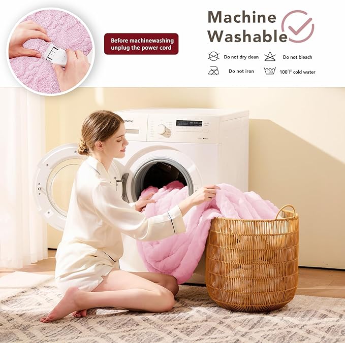 Heated Electric Blanket Twin Size-62"x84" Heating Blanket with 10 Heating Levels & 5 Time Settings Over-Heat Protection，Winter Warmer for Adults with ETL Certification（Pink）
