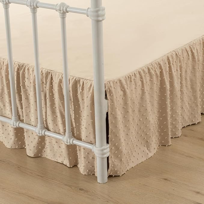 Tufted Dot Bed Skirt Full Size,Ruffled Bed Skirt with Split Corners, Full Bed Skirt 14 Inch Drop, Boho Full Size Bed Skirt Camel for Ruffled Bed Skirt with Split Corners, Bed Skirts Full Size