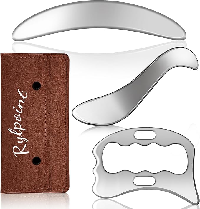 3 in 1 Guasha Massage Tool, Grade Stainless Steel Scraping Tool for Soft Tissue Upgrade Physical Therapy Stuff,Used for Back, Legs, Arms,Neck,Shoulder, Gua sha Tool… (Square+S-Shape+D-Shape)