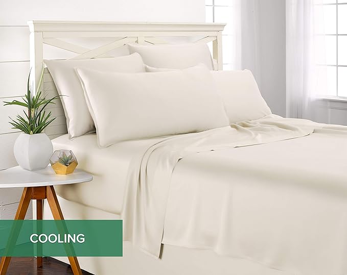 California King Sheets by Pure Bamboo, Genuine 100% Organic Viscose Derived from Bamboo Bed Sheet Set, Soft & Cooling, Double Stitching, Lifetime Quality Promise (California King, Ivory)