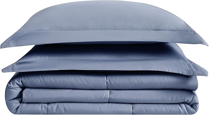 London Fog Garment Washed Solid Comforter Set Blue Microfiber 3-Piece Full/Queen Comforter Set, Solid Themed, Adult and Teen, Oeko-TEX Certified