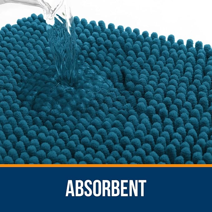 OLANLY Bathroom Rugs 47x17, Extra Soft Absorbent Chenille Bath Rugs, Rubber Backing Quick Dry, Machine Washable Bath Mats for Bathroom Floor, Tub and Shower, Home Decor Accessories, Peacock Blue
