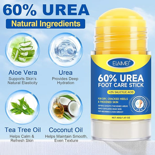 60% Urea Cream Stick with Salicylic Acid 2%, Urea Hydrating Foot Cream, Severe Cracked Heel Repair Restoring Balm, Foot Lotion Repairs and Hydrates Dry and Feet and Hand