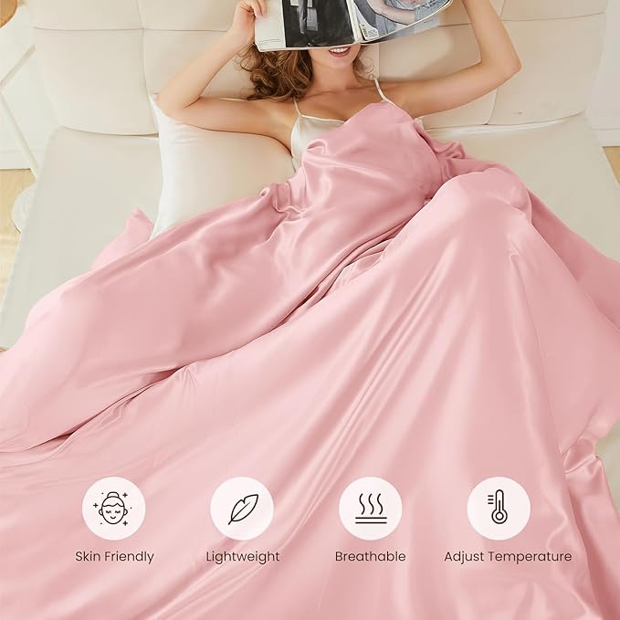 THXSILK 100% Pure Mulberry Silk Duvet Cover Set 3 Piece, 6A+ Grade Luxury Soft Bedding Silk Sheets for Hair and Skin, 1 Pcs Quilt/Comforter Cover with 2 Zippered Pillowcases (Charming Pink, King)