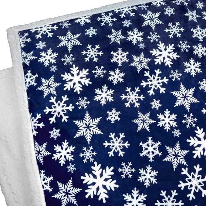 PAVILIA Premium Christmas Sherpa Throw Blanket | Blue Snowflake Decoration, Fleece, Plush, Warm, Cozy Reversible Microfiber Holiday Blanket 50 x 60 Inches