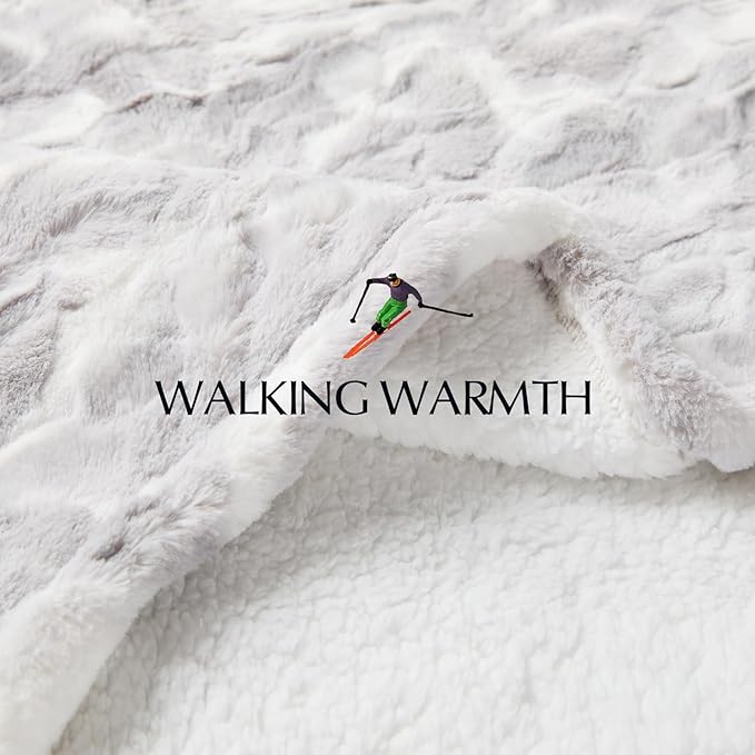 Heated Blanket Faux Fur & Sherpa Twin Size, Safe Electric Blanket ETL & FCC Certified, Soft Warm 6 Heating Levels & 10 Hours Auto-Off, Machine Washable, 62"x84" Light Grey & White Pattern