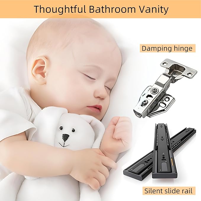 44IN Suspended Bathroom Cabinet Combo Set - Fully Functional LED Mirror with Smart Defogging & Time Display | Bathroom Vanity with Sink,Side Cabinet Storage Compartment (Style A)