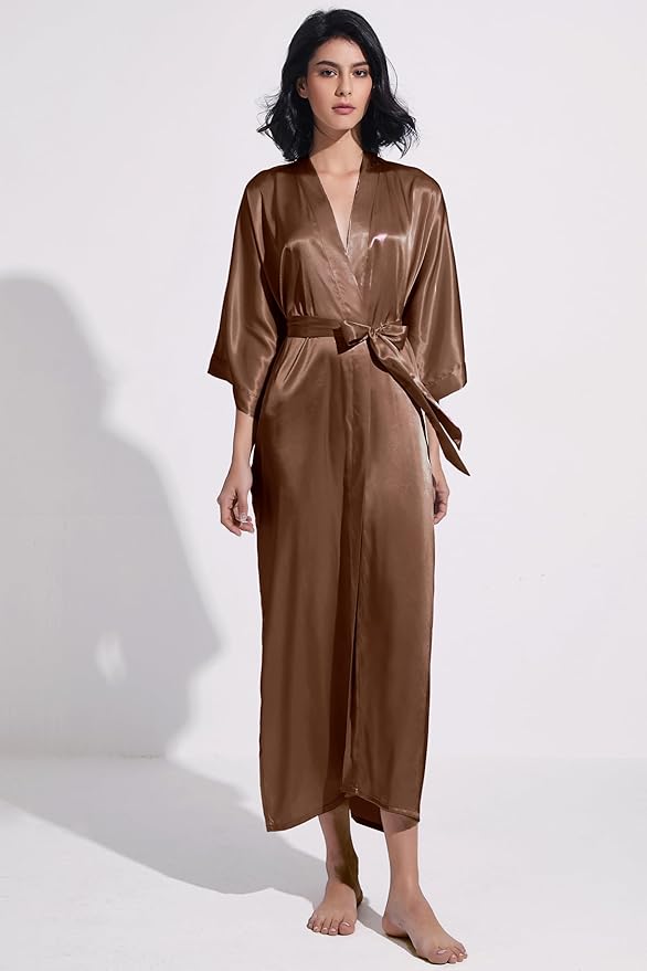 PRODESIGN Satin Kimono Robe Women Long Silky Kimono Bathrobe Sleepwear Wedding Bridesmaid Robe