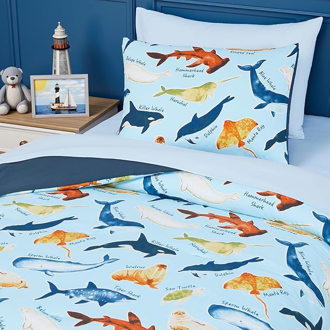 Kids Comforter Set Twin Size for Boys, Glow in The Dark Sea World Bedding Set 1 Comforter, 1 Decor Pillow, 1 Pillow Shams