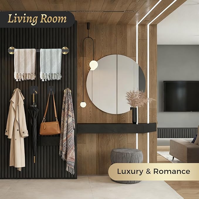 Black Bathroom Accessories Set 7-Pieces Stainless Steel Modern Light Luxury Design, Multi-Scene Use Includes Towel Racks for Bathroom Toilet Paper Holder Gold Towel Racks for Bathroom