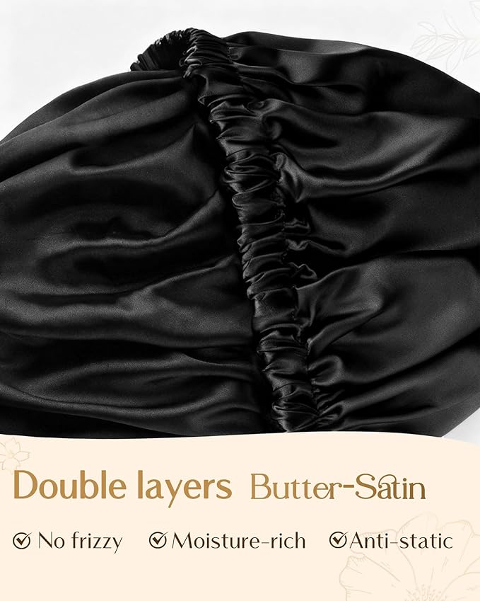 YANIBEST Adjustable Silk Bonnet Double Layer Satin Bonnet Hair Bonnet for Sleeping Bonnets for Women Hats Curly Natural Hair, Brown