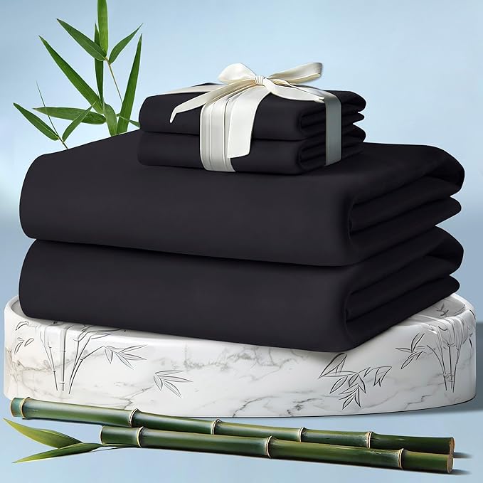 DECOLURE 100% Viscose Derived from Bamboo Sheets Queen Size 4pcs - Ultra Soft & Luxuriously Cooling, 17" Deep Pocket, Double Stitching, Perfect for Hot Sleepers - Queen Bed Sheets (Charcoal)