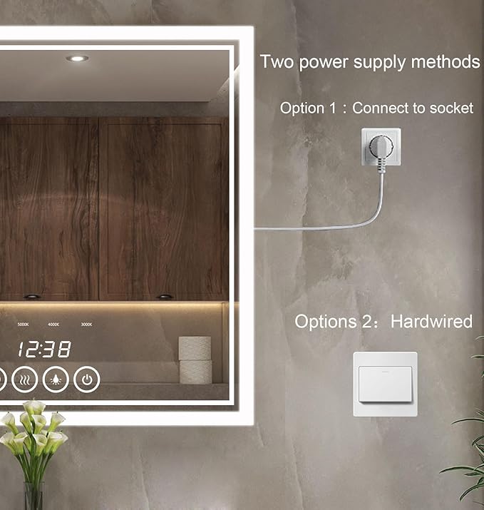 24 x 32 Inch Large Bathroom Mirror with Lights for Wall Big Anti-Fog Led Lighted Wall-Mounted Vanity Mirrors Dimmable Back-lit Makeup Mirror (24" x 32")