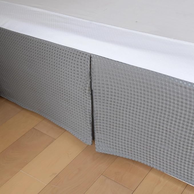 Full Bed Skirt, Wrap Around Bed Skirt with Pleated Corner, 16 Inch Drop Pleated Waffle Weave Bedskirts, Anti-Slip, Microfiber, Grey, 16'' Full