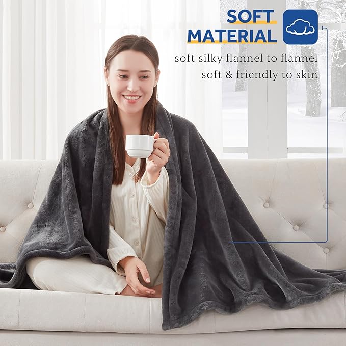 Sealy Heated Electric Blanket Full Size, Flannel Electric Blanket with 10 Heating Levels & 1-12 Hours Auto Shut Off, Fast Heating Warming Blanket, Machine Washable, Grey, 80 x 84 Inch