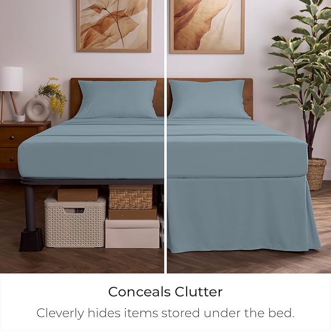Mellanni Bed Skirt Queen Size - Bed Skirting - 15-Inch Tailored Drop Pleated Dust Ruffle - Hotel Luxury Bedding - Wrinkle, Fade, Stain Resistant - 1 Bedskirt (Queen, Spa Blue)