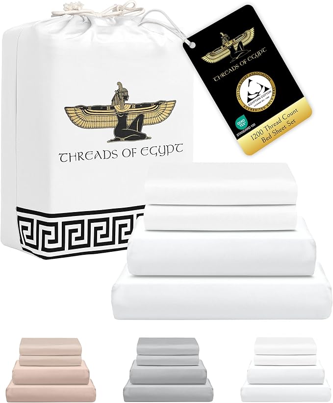 100% Egyptian Cotton Sheets California King Size | 1200 Thread Count | CEA Gold Seal Certified | Ultra Soft | Cooling for Hot Sleepers | 18" Deep Pocket | California King Size [White]