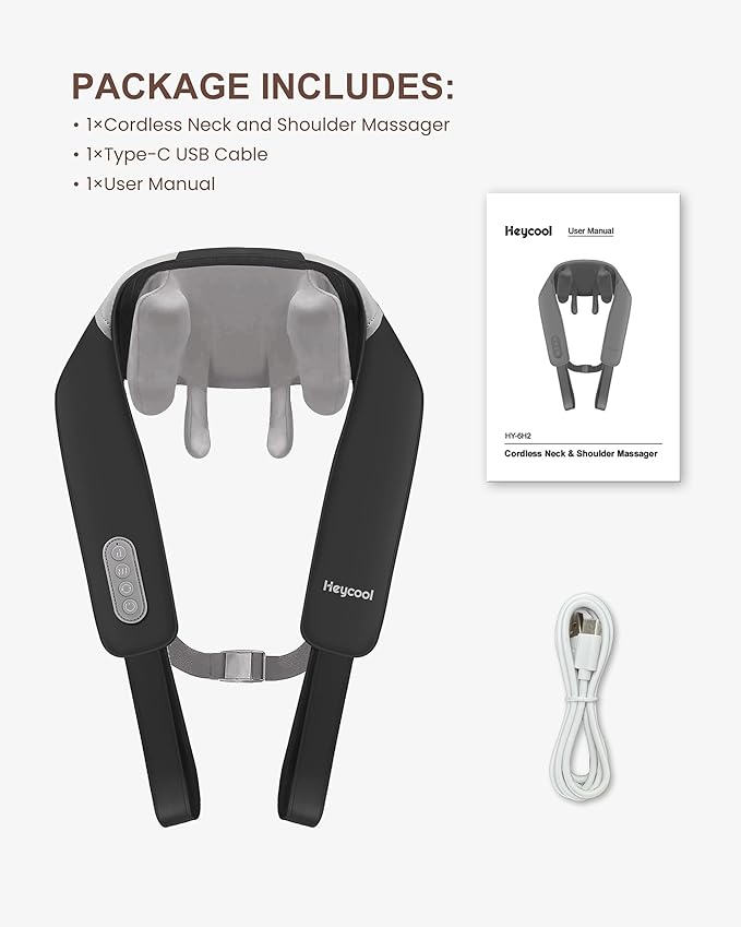 Cordless Neck Massager with Heat, Shiatsu Neck Shoulder Massager for Pain Relief Deep Tissue, 2 Heating Areas, 3 Modes Kneading Back Massager Presents/Gifts for Women, Men