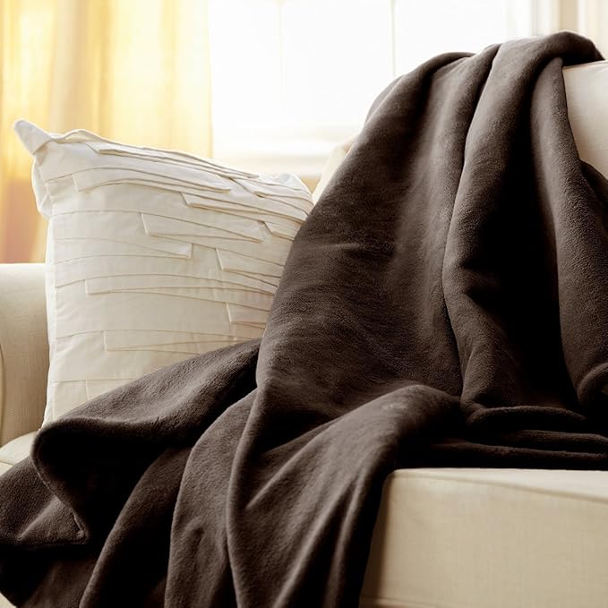 Sunbeam Electric Throw Royal Luxe Microplush Heated Blanket, 4 Heat Settings, 4-Hour Auto Shut-Off, Fast Heating, Warm and Cozy, Walnut Color, 50" x 60"