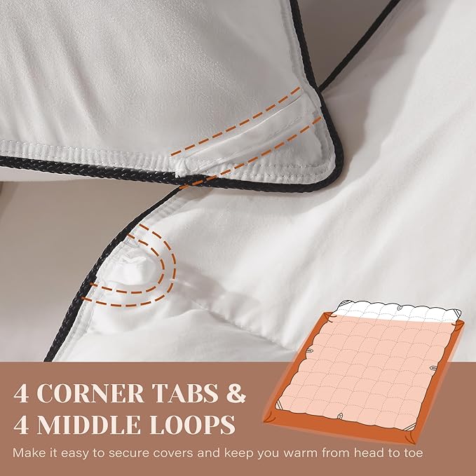 Goose Feather Down Fiber Cotton Comforter Oversize Queen Size, Ultra-Soft Duvet Insert, Hotel Collection White Quilted Comforter, All Season Bedding Comforter with 8 Corner Loops, 98x96 Inch