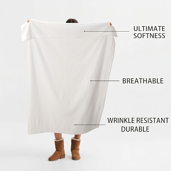 CHUFFED Cotton Waffle Blanket King Size - Plush Milk Velvet & Reversible Waffle Weave,Anti-Static 300Gsm Design，Thick Cozy Soft Winter Blanket for Bed, Couch, Sofa - White, 104x90 Inches