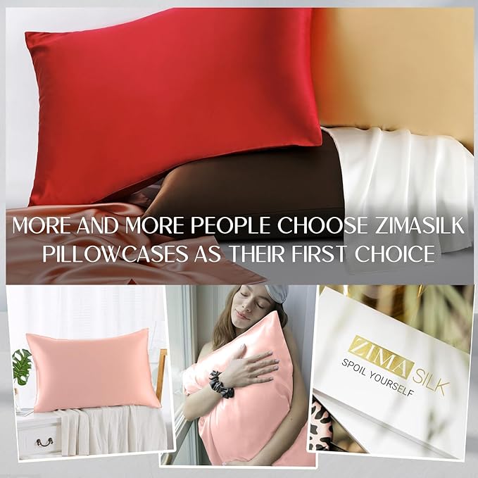 ZIMASILK 100% Pure Mulberry Silk Pillowcase for Hair and Skin Health,Soft and Smooth,Both Sides Premium Grade 6A Silk,600 Thread Count,with Hidden Zipper,1pc (Queen 20''x30'',Coral)