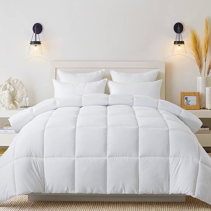 Cosybay Down Alternative Comforter (White, Cal-King) - All Season Soft Quilted California King Size Bed Comforter - Duvet Insert with Corner Tabs - Winter Summer Warm, 104x96 inches