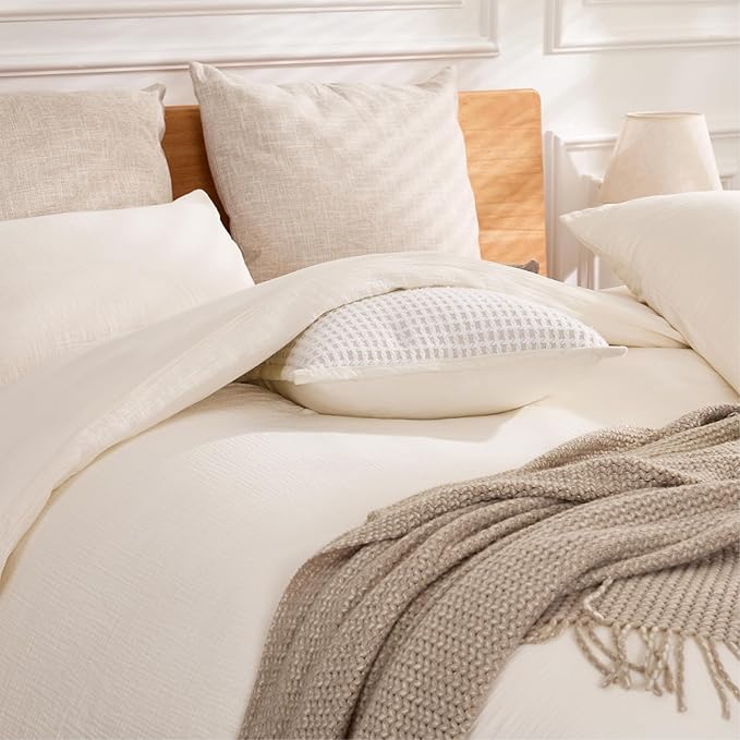 Off White Duvet Cover King, 100% Sandwashed Cotton Soft King Size Duvet Cover Set 3 Pieces with Zipper Clousre & Corner Buttons (Off White, King 104 x 90)
