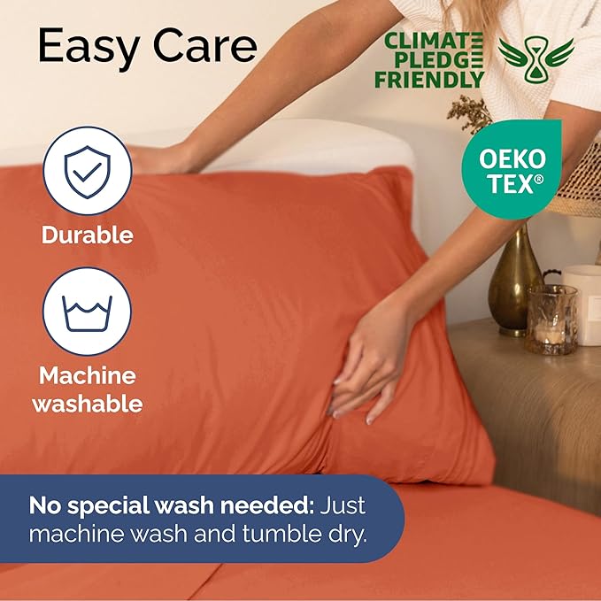 Cal King Size 4 Piece Sheet Set - Extra Soft, Breathable & Cooling Sheets - Hotel Luxury Bed Sheets for Women & Men - Deep Pockets, Easy-Fit & Wrinkle-Free Sheets - Harvest Pumpkin Oeko-Tex Bed Sheets