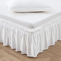 MEILA Wrap Around Bed Skirt Three Fabric Sides Elastic Dust Ruffled 18 Inch Tailored Drop,Easy to Install Fade Resistant-Natural White, Twin/Full