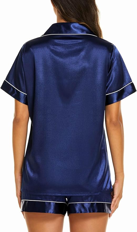 Ekouaer Pajamas for Women Set Silk Satin Pjs Shorts Sleepwear 2 Piece Loungewear S-XXL