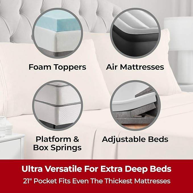 Mellanni Extra Deep Full Sheets - 4 PC Iconic Collection Bedding - Hotel Luxury, Ultra Soft, Cooling Bed Sheets - Wrinkle, Fade, Stain Resistant (Full, Beige)
