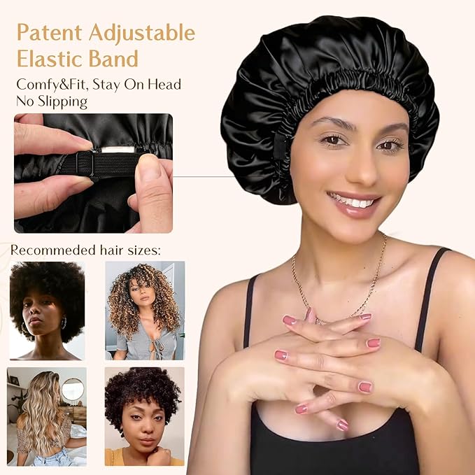 YANIBEST Adjustable Silk Bonnet Double Layer Satin Bonnet Hair Bonnet for Sleeping Bonnets for Women Hats Curly Natural Hair, Orchid