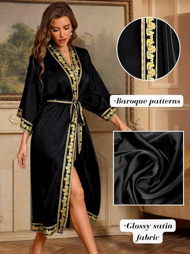 Satin Robe Sets For Women, 2-PC Lightweight Bathrobe, Silk Sleepwear Kimono Bridesmaid Sexy Robes