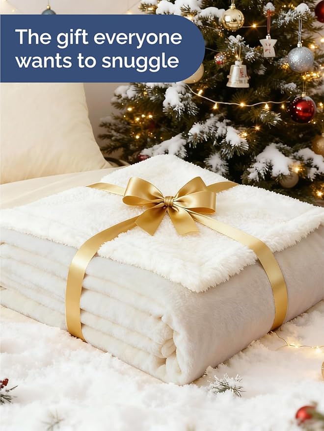 Sherpa Fleece Blanket Twin Size - Reversible Sherpa Fleece Twin Blanket - Super Soft Double Sided for Bed, Sofa, Couch - Thick, Warm, Fuzzy and Plush - Luxurious Bedding for Winter - Ivory, 60" x 80"