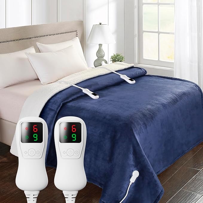 Heated Blanket Electric Blanket Queen Size, Super Soft Cozy Upgraded Flannel Heating Blanket with 9 Heating Levels & 1-9 Hours Auto Off, Fast Heat & Overheat Protection, 84" x 90", Blue