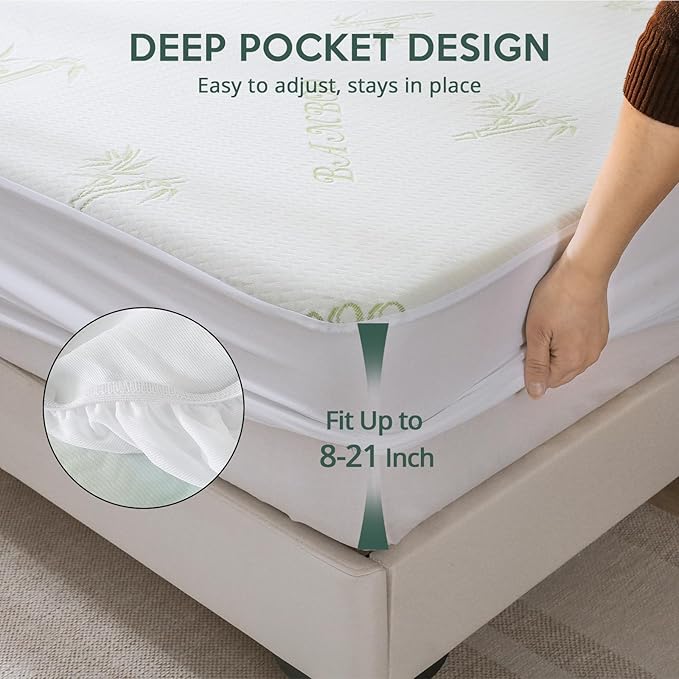 MUXHOMO 2 Pack King Mattress Protector, 100% Waterproof King Size Mattress Cover Protector, Cooling and Breathable Bed Pad Cover, Deep Pocket 8"-21"