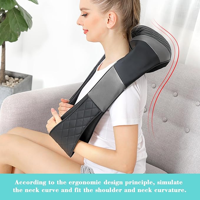 Shiatsu Neck and Back Massager with Heat, Electric Deep Tissue 4D Kneading Massage Pillow for Shoulder, Leg, Body Muscle Pain Relief - Best Gifts for Women Men Mom Dad (Black Grey)