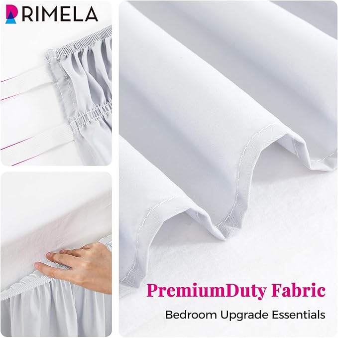 RIMELA Ice Grey Bed Skirt Queen Size 15 Inch Drop, Elastic Bed Skirting for Bed Base and Frame, Bedding Dust Ruffle Easy to Install, Lightweight Wrap Around Adjustable Bedskirt