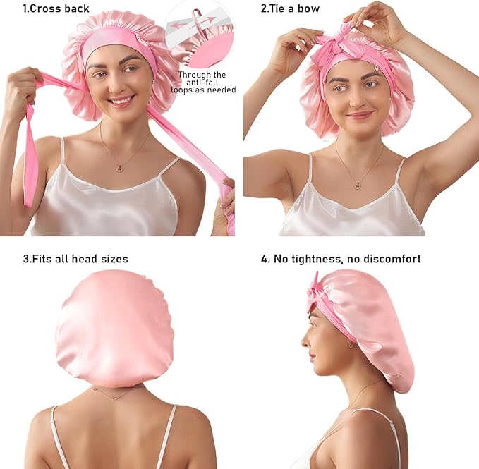 LitBear 100% Mulberry Silk Bonnet for Sleeping Women, 6A 22 Momme, Large Double-Layer Silk Hair Wrap with Tie Band