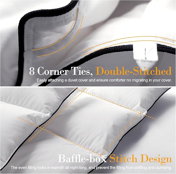 Down Fibers Comforter Queen Size,Luxurious All Seasons Hotel Collection Duvet Insert,54 Oz High Bulkiness Medium Warmth,Fluffy & Breathable for Bedroom, Guestroom, Hotel (White,90x90)