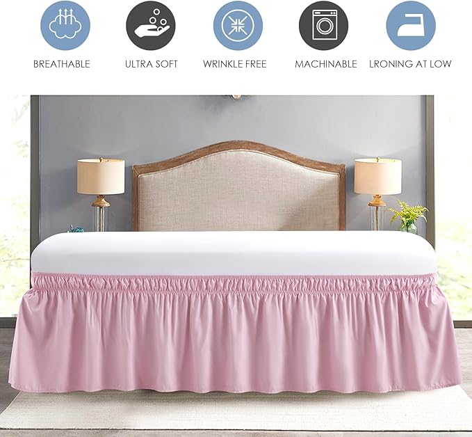 FreshCulture Queen Bed Skirt, Elastic Wrap Around Bed Skirt Queen Size, Bed Skirts for Adjustable Bed, Easy Fit with 22 Inch Drop Length, Hotel Quality Dust Ruffle for Queen Bed (Dusty Pink)
