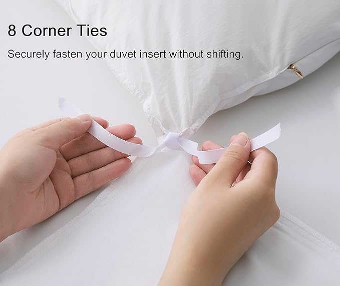 100% Cotton Duvet Cover Set Soft Comfortable with Embroidery Design 3 Pcs Sateen Weave Home Bedding Set (White&Gold, Queen)